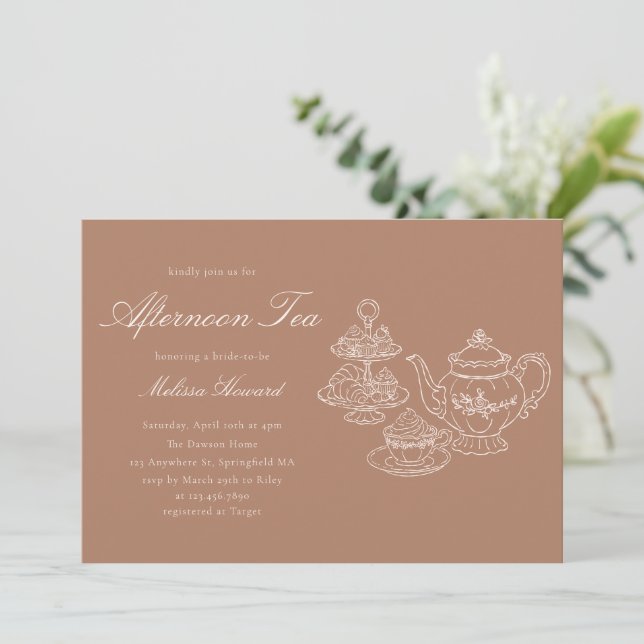 Invitation Thé de l'après-midi Mariage Shower Rose Dessiné à  (Debout devant)