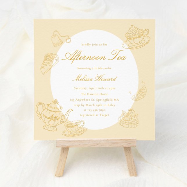 Invitation Thé de l'après-midi Mariage thème jaune dessiné à  (Créateur téléchargé)