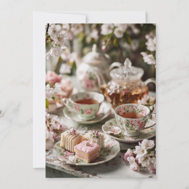 Invitation Thé de l'après-midi & Petits Petons | Fleurs Douce (Devant)