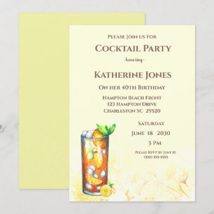 Invitation Thé de l'île Long Jaune Anniversaire Cocktail