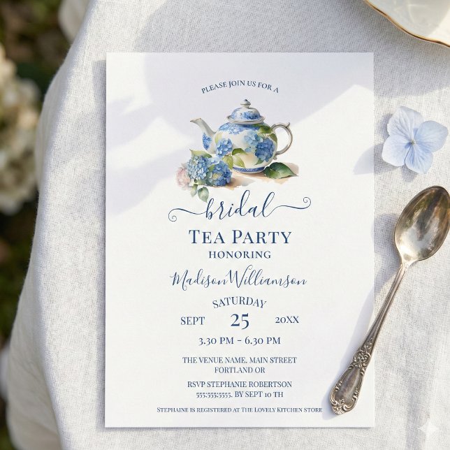 Invitation Thé de mariage aux hortensias bleus (Créateur téléchargé)