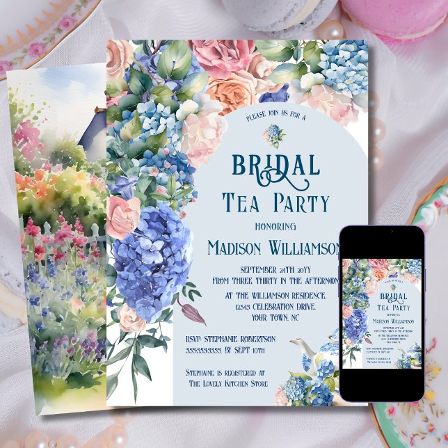 Invitation Thé de mariage aux hortensias bleus (Créateur téléchargé)
