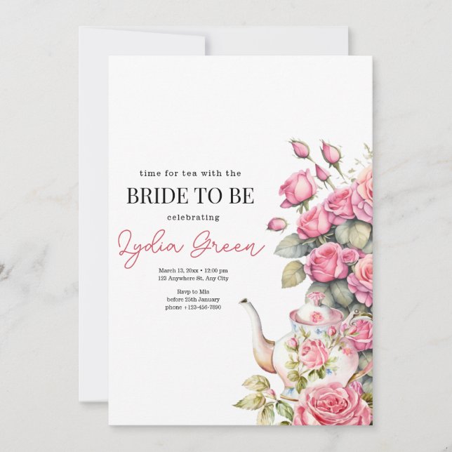 Invitation Thé de mariage, Fête de mariage florale (Devant)