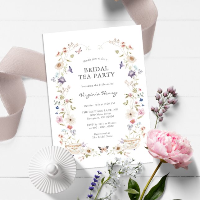 Invitation Thé de mariage floral (Wildflower Tea Party Bridal Shower Wedding Invitation with Butterfly by Painted Paperie)