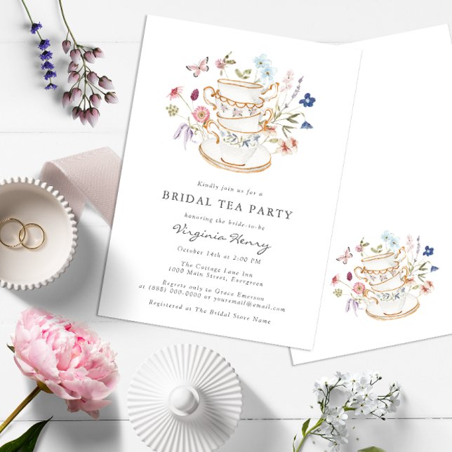 Invitation Thé de mariage floral (Wildflower Tea Party Bridal Shower Wedding Invitation with Butterfly by Painted Paperie)