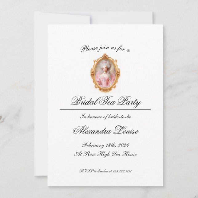 Invitation Thé de mariage Marie Antoinette Baroque Rococo (Devant)