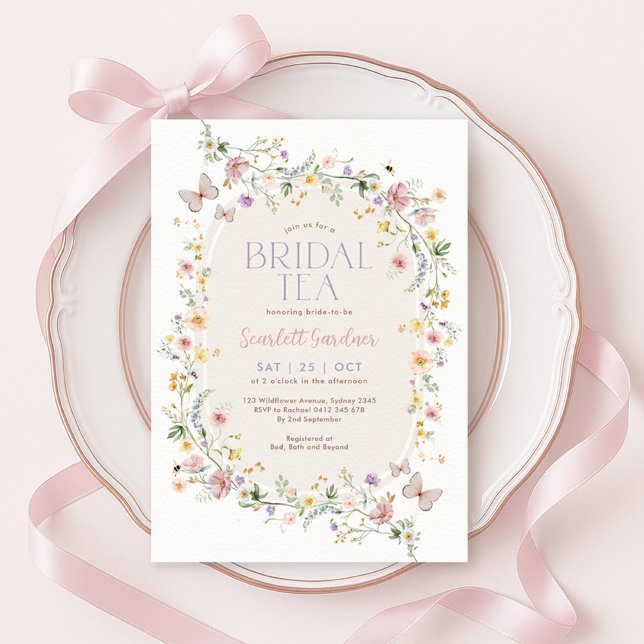 Invitation Thé de mariage papillon fleur sauvage de printemps (Créateur téléchargé)