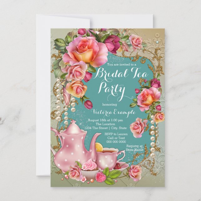 Invitation Thé de mariage Rose Pearl (Devant)