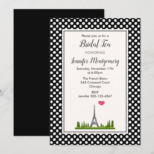 Invitation Thé de Mariage Tour Eiffel Française (Devant / Derrière)