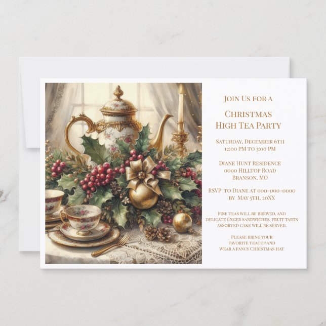 Invitation Thé de Noël élégant et vintage  (Devant)