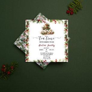 Invitation Thé de Noël Élégant Floral Fête de Mariage