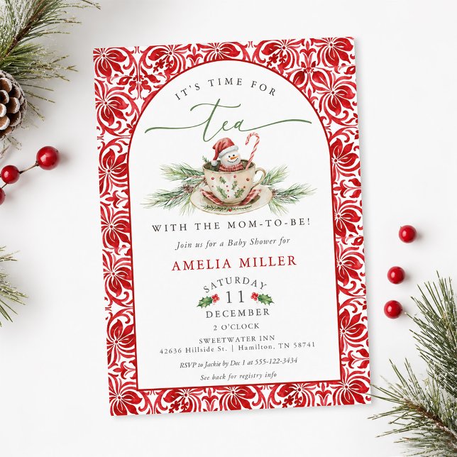 Invitation Thé de Noël pour la douche de la future maman (Christmas Time for Tea with the Mom-to-be Shower Invitation)