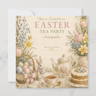 Invitation Thé de Pâques, Célébration Florale Vintage