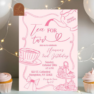 Invitation Thé Dessiné à la Main Pour Deux 2ème Anniversaire