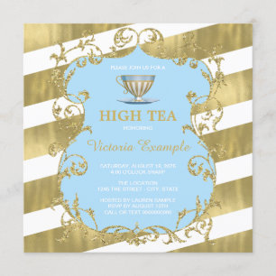 Invitation Thé élégant bleu et or
