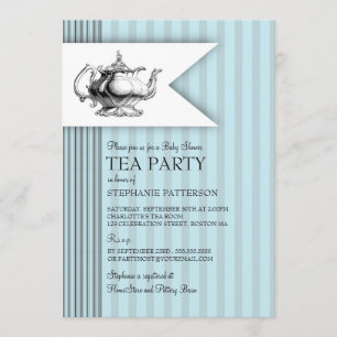 Invitation Thé élégant de baby shower de rayure de coutil de