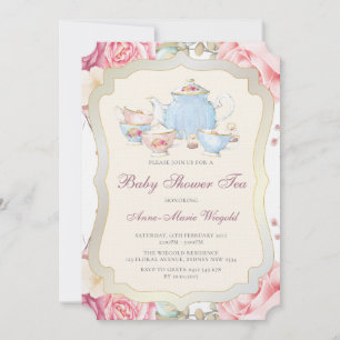 Invitation Thé élégant de baby shower floral