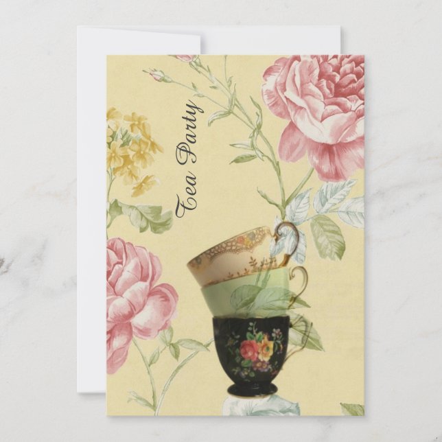 Invitation thé élégant de cru de ressort de tasse de thé (Devant)
