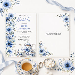 Invitation Thé élégant de mariage floral bleu  