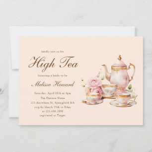 Invitation Thé élégant Mariage Orange pastel Or