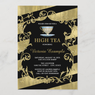 Invitation Thé élégant noir et or