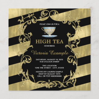Invitation Thé élégant noir et or