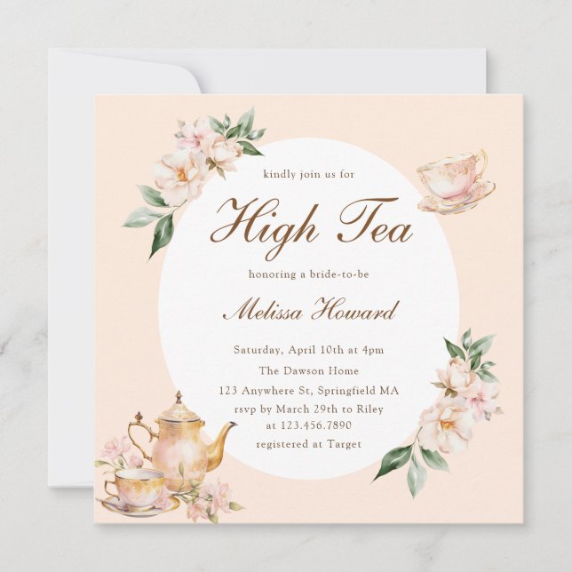 Invitation Thé Élevé Pastel Orange Or Fête de Mariage (Devant)