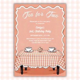 Invitation Thé En vichy Tea Party pour deux 2e anniversaire