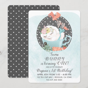 Invitation Thé endormi Lapin en tasse d'anniversaire