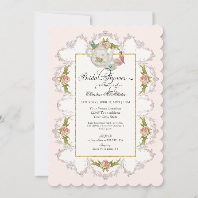 Invitation Thé Fairy Teapot Party n tasses Fête des mariées (Devant)