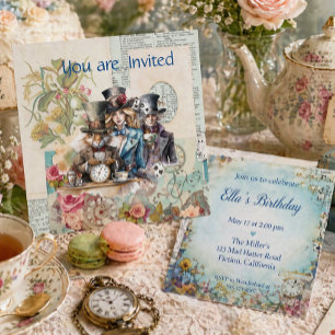 Invitation Thé fantaisiste d'Alice, fête vintage d'un livre d