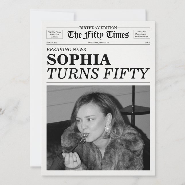 Invitation The Fifty Times Newspaper 50th Birthday Party (Devant)