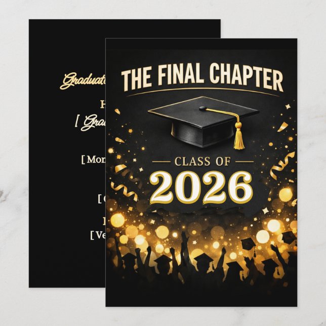 Invitation The Final Chapter Elegant Graduation Party Custom (Devant / Derrière)