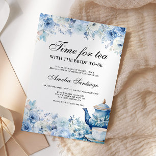 Invitation Thé Floral Bleu Avec Mariée Pour Être Fête des mar