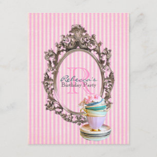 Invitation thé floral de l'anglais de petit gâteau de