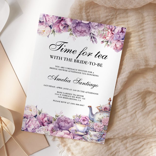 Invitation Thé Floral Pourpre avec la future mariée pour l'en (Créateur téléchargé)