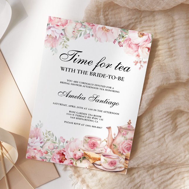 Invitation Thé Floral Rose Avec Mariée Pour Être Fête des mar (Créateur téléchargé)