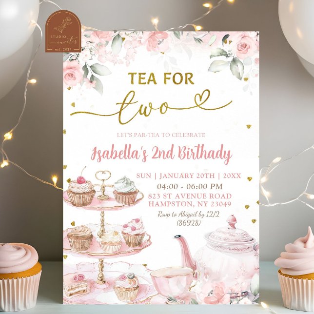 Invitation Thé Floral Rose pour Deux 2ème Anniversaire (Créateur téléchargé)