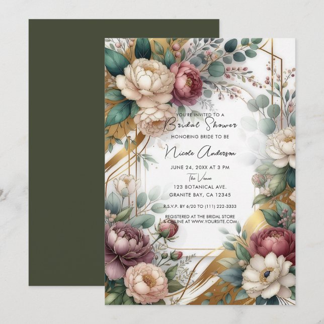 Invitation The Gilded Secret Garden Floral Glam Bridal Shower (Devant / Derrière)