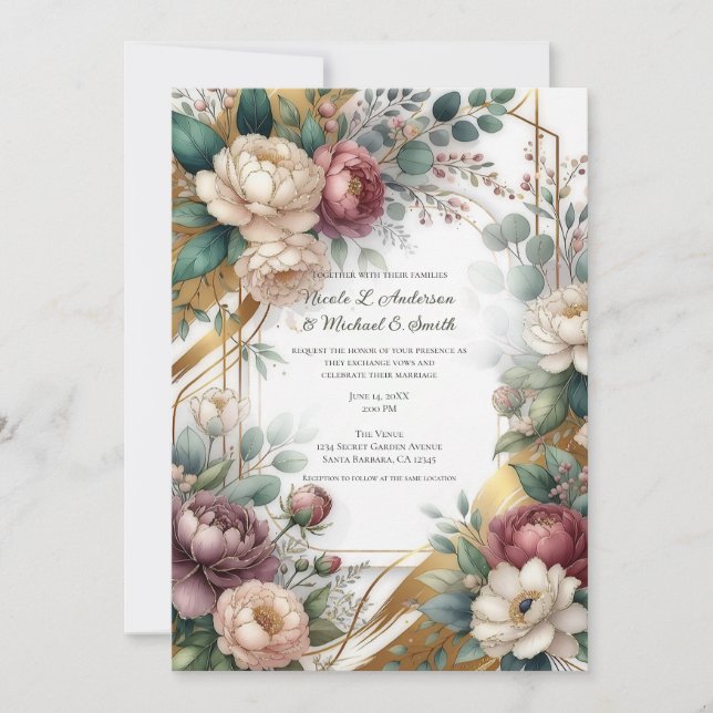 Invitation The Gilded Secret Garden Floral Glam Wedding  (Devant)