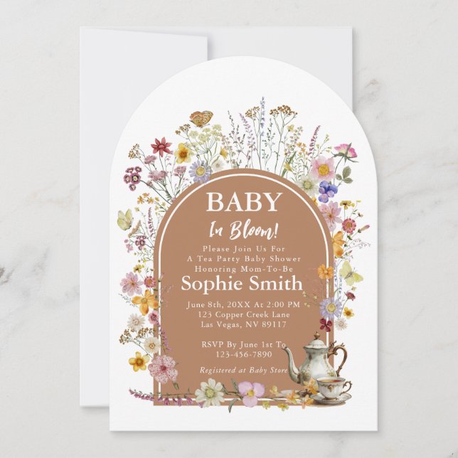 Invitation Thé Jardin bébé dans le Baby shower en fleurs (Devant)