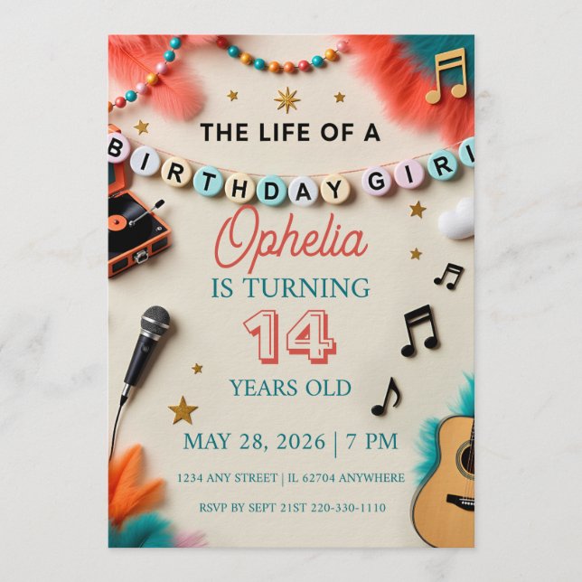 Invitation The Life of a Birthday Girl Showgirl Birthday (Devant)