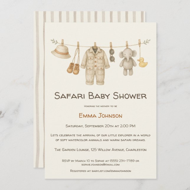 Invitation The Little Explorer | Safari Adventure Baby Shower (Devant / Derrière)