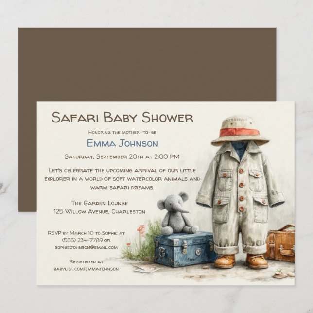 Invitation The Little Explorer | Safari Adventure Baby Shower (Devant / Derrière)