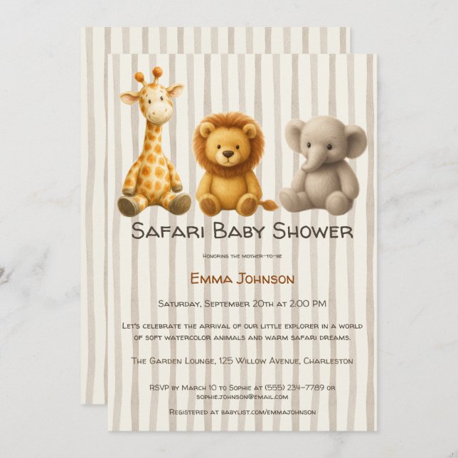 Invitation The Little Explorer | Safari Friends Baby Shower (Devant / Derrière)
