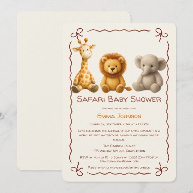 Invitation The Little Explorer | Safari Friends Baby Shower (Devant / Derrière)