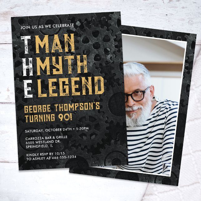 Invitation The Man The Myth The Legend 90th Photo Birthday (Créateur téléchargé)
