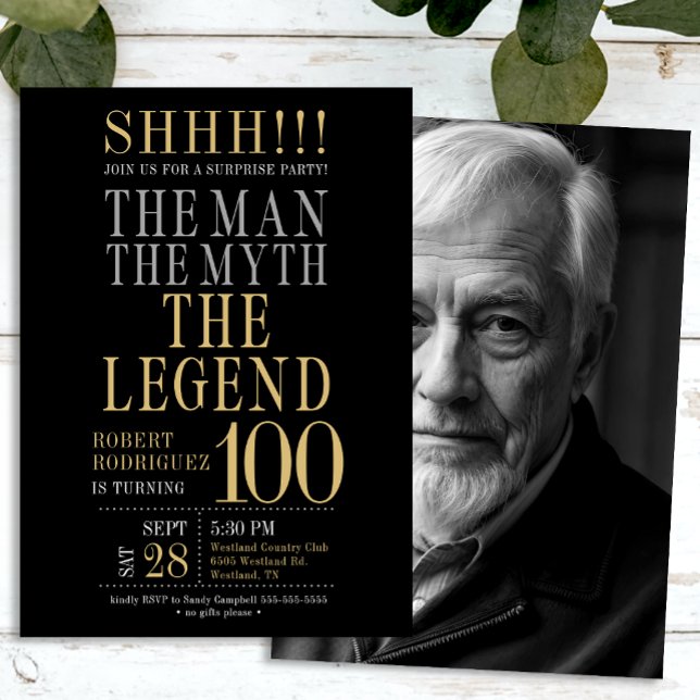 Invitation The Man The Myth The Legend Surprise 100 Birthday (Créateur téléchargé)