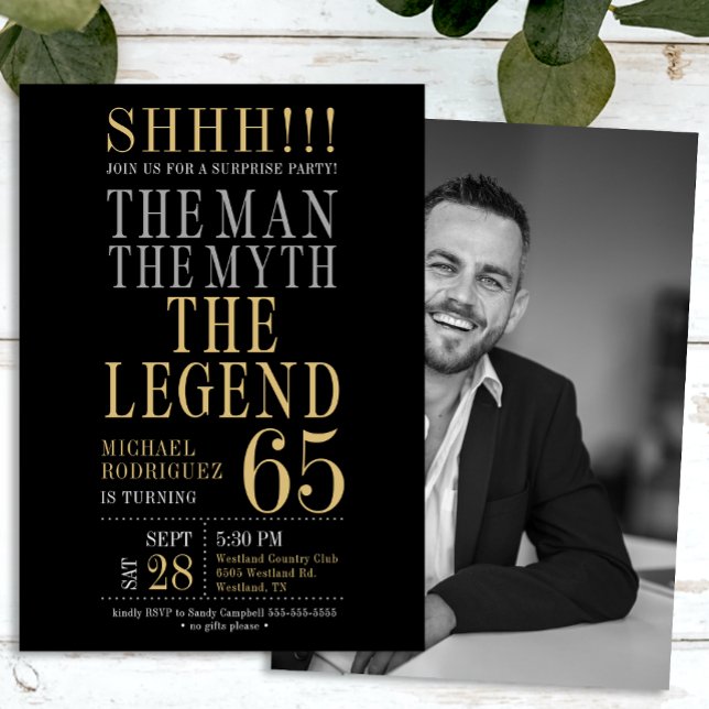 Invitation The Man The Myth The Legend Surprise 65th Birthday (Créateur téléchargé)