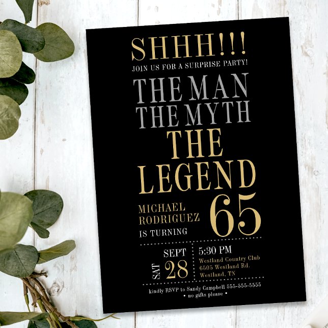 Invitation The Man The Myth The Legend Surprise 65th Birthday (Créateur téléchargé)